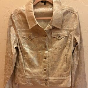 Reba Lightweight Goldtone Metallic Jean Jacket (Large) NWOT